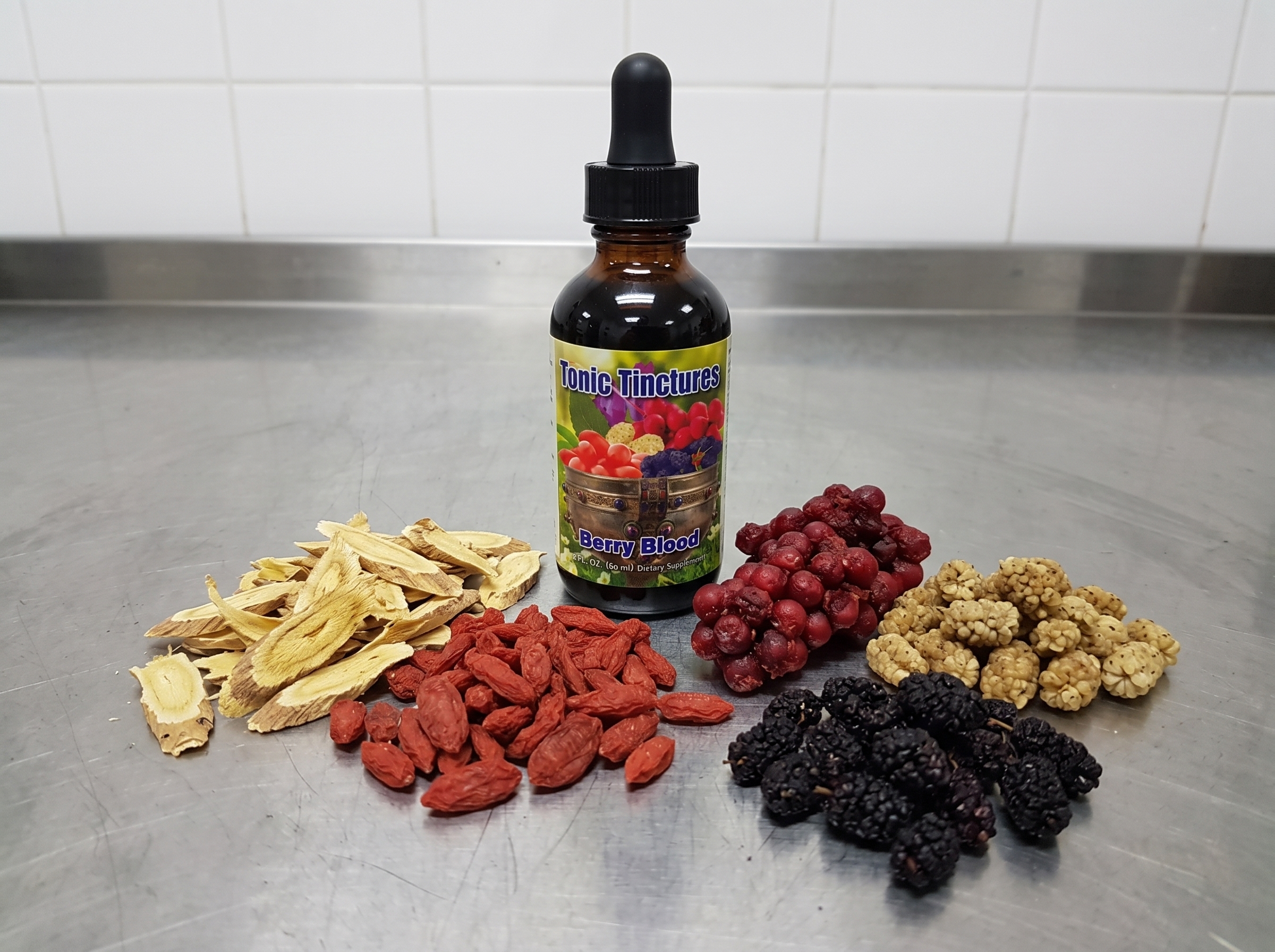 Raw formulation ingredients on prep table