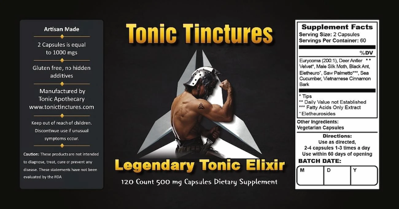 Legendary Tonic Elixir Capsules Supplement Facts Label