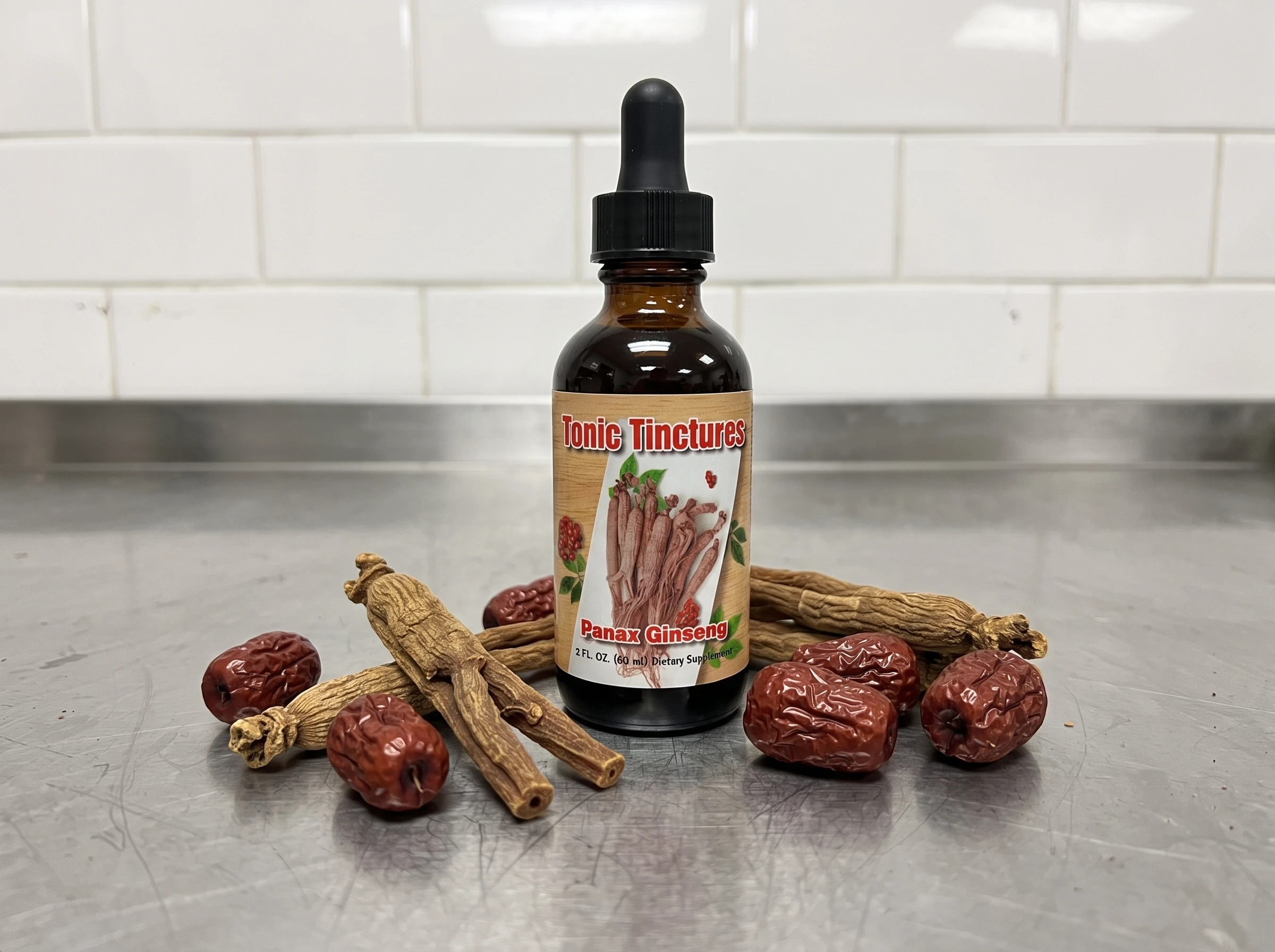 Panax red ginseng formulation with raw ingredients.