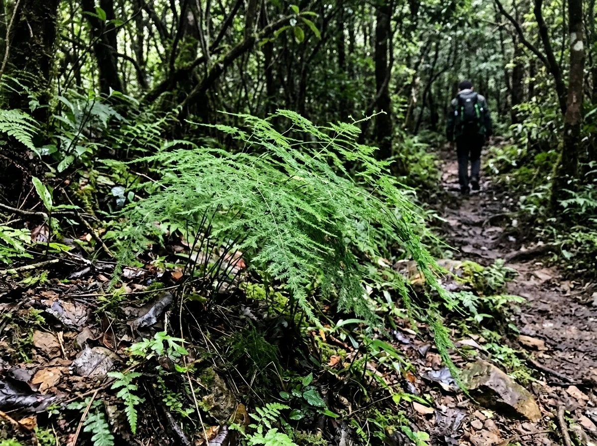 Wild asparagus fern in damp forest