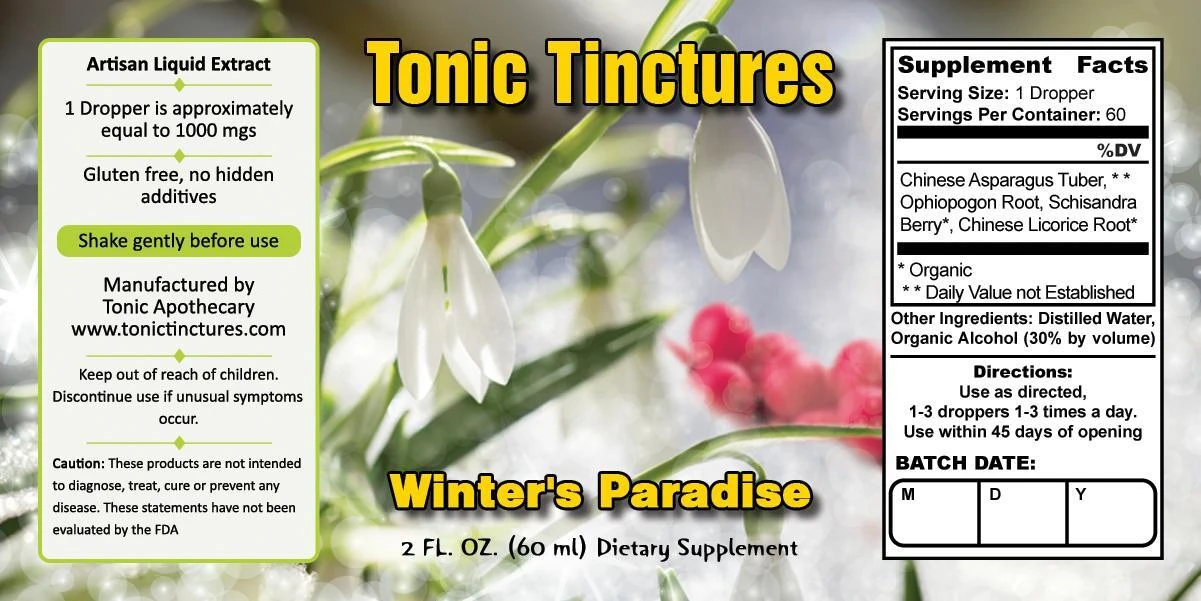 Winter's Paradise Formulation Supplement Facts Label