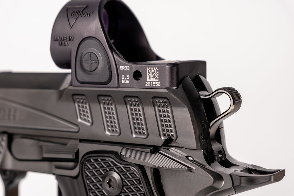 Ambidextrous safety lever and beavertail at the rear of the Torch Tactical frame.