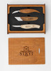 STRYI 3 piece Woodworking Woodcarving tool set in a wood presentation box with foam tool cut outs.