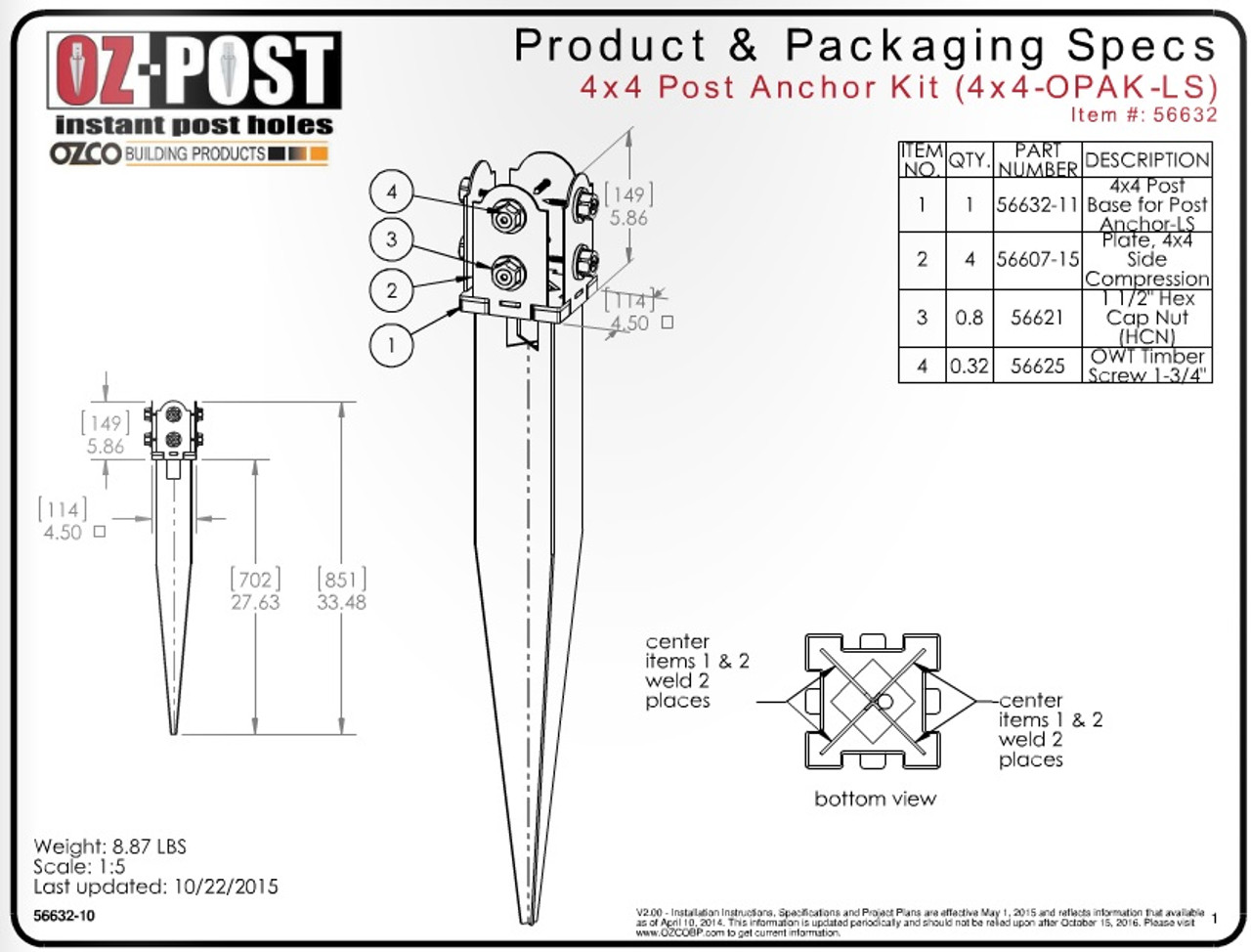 OZCO 4"x4" Ornamental Wood Tie Anchor Kit Laredo Sunset. Mailbox to Arbor Builds
