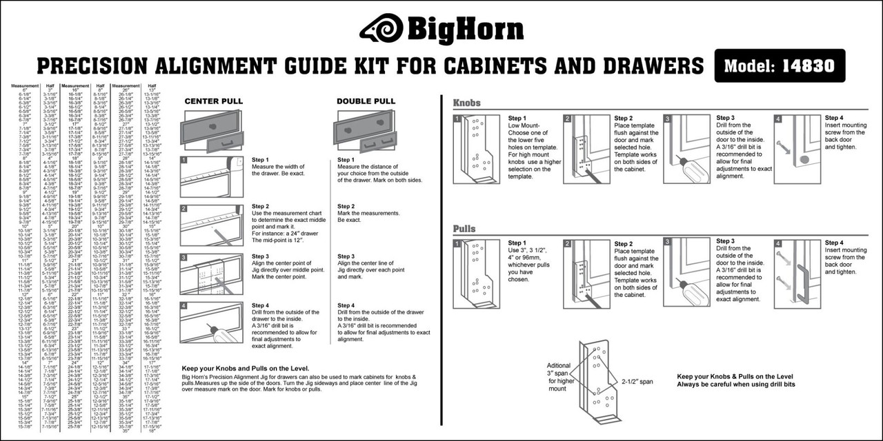 Big Horn 14830 Cabinet and Drawer Template Kit