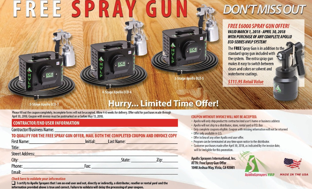 Apollo ASI Eco-5 HVLP Turbine Paint Sprayer + Spray Gun + 20 ft Hose
