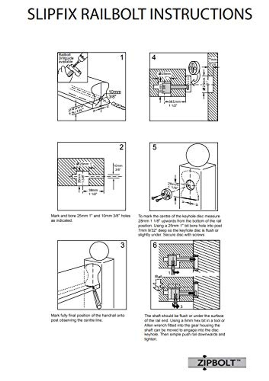 Zipbolt 13.810 Slipfix Railbolt, Connects Handrail to Newel Post, 1 Pack