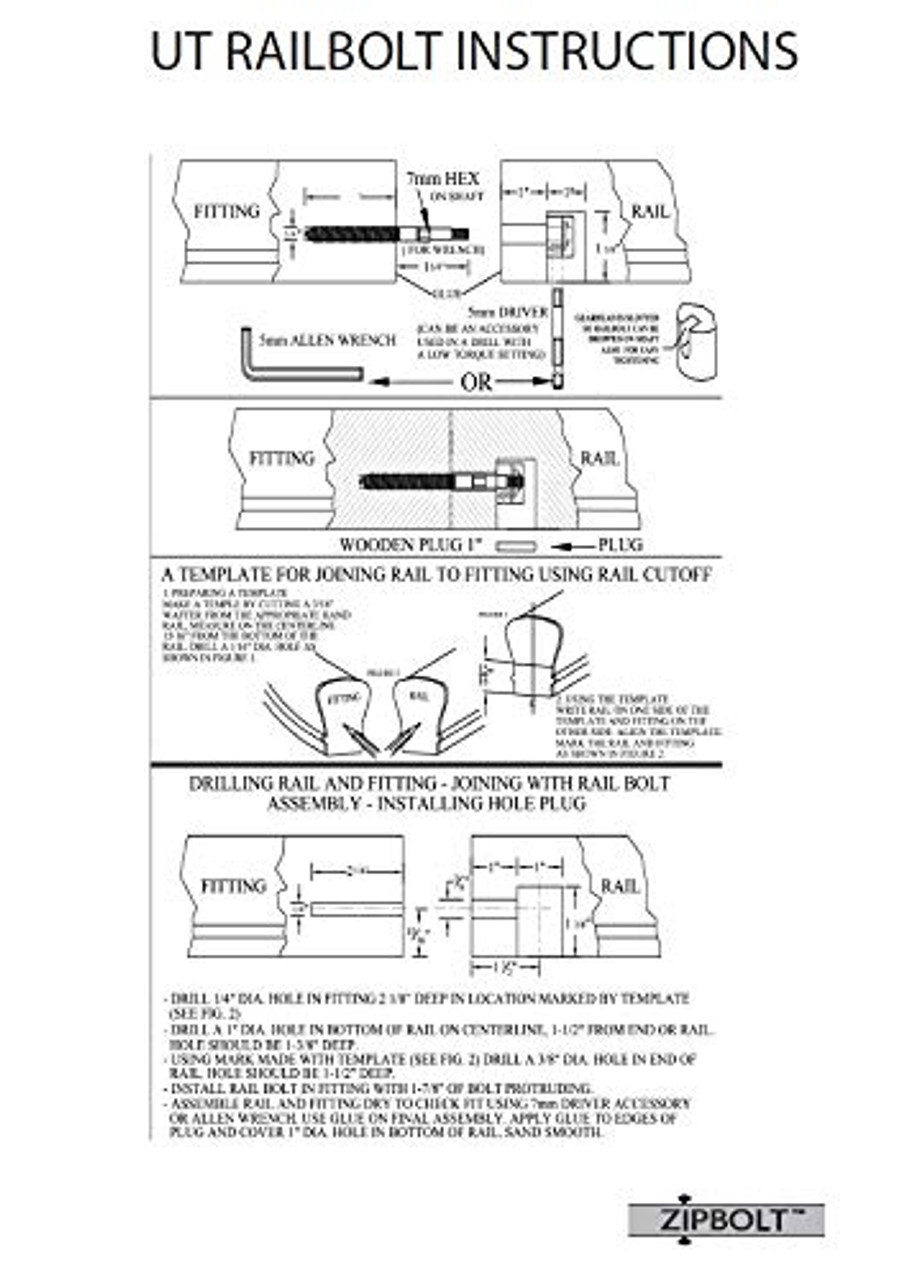 Zipbolt UT Railbolt 13.610 Connect Staircase Handrails to Spindles Newels 5 Pack