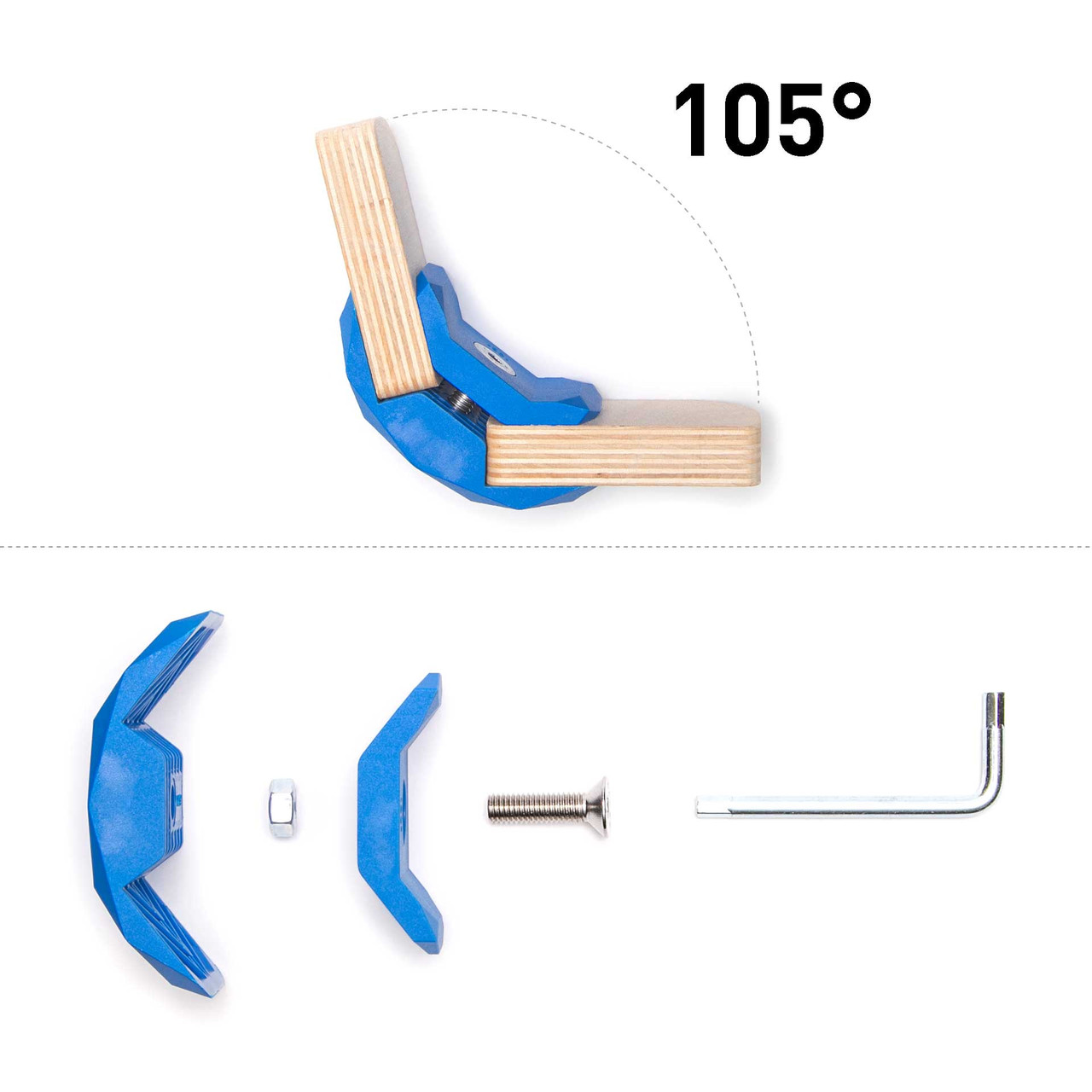 PlayWood Connector for Tool-Free Pop-Up Furniture (Blue, 105 Degree, 6 boxes)