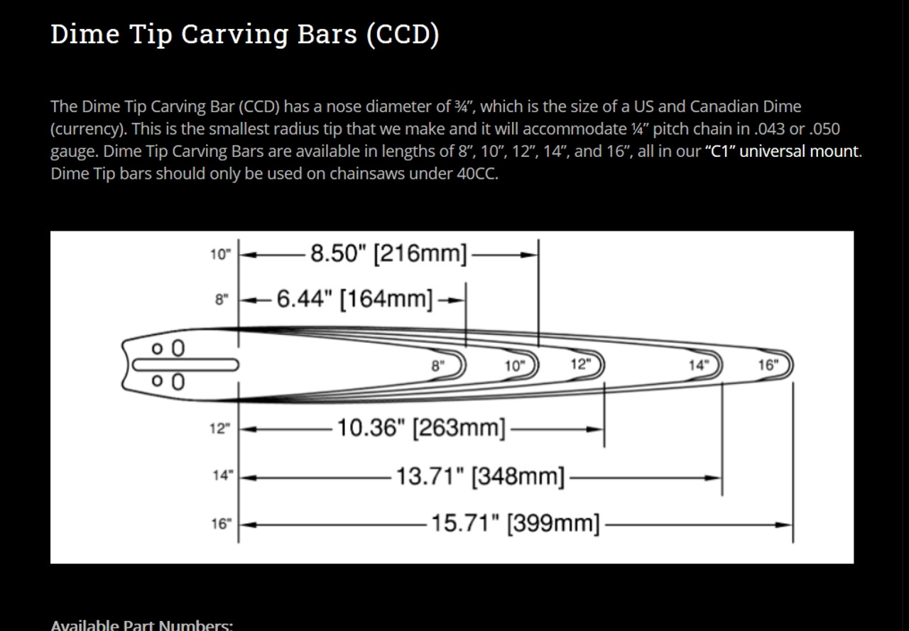 Cannon Woodworking Chainsaw Carving Bar C1 Mount 14 inch .050 Gauge Dime Tip