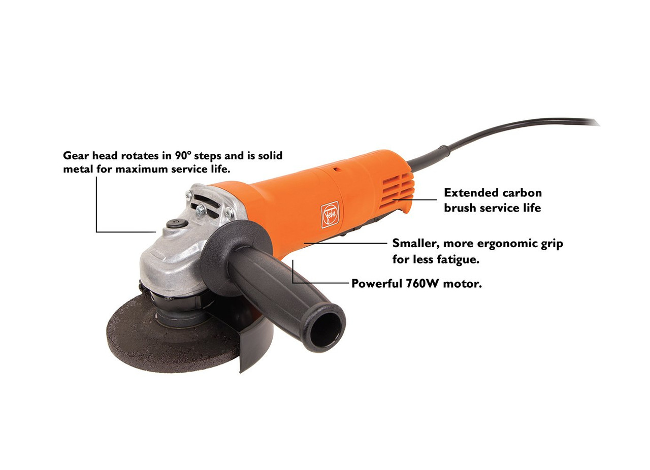 Fein WSG 7 115PT Handy Compact Angle Grinder with 5/8-11 UNC Arbor, Paddle Switch, 820W, 12500 RPM, Metal/Plastic (Pack of 2)