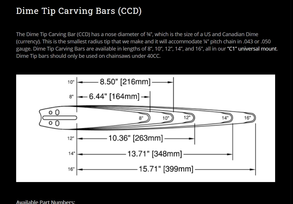 Cannon Woodworking Chainsaw Carving Bar C1 Mount 12 inch .050 Gauge Dime Tip