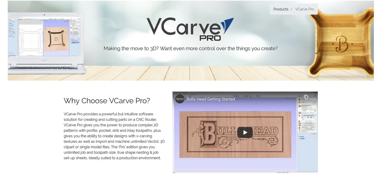 Vectric V-Carve PRO CNC Router Design Software 2D 3D made for production carving