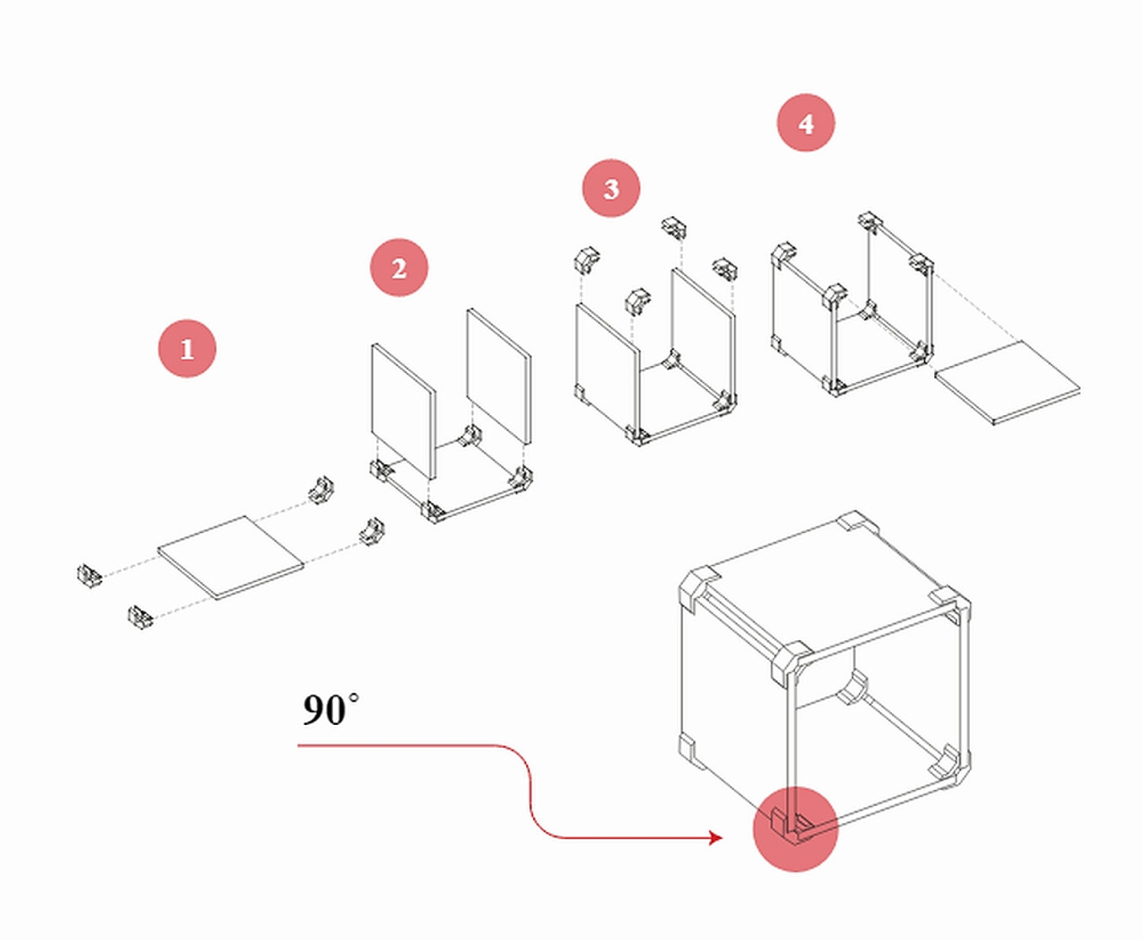 PlayWood Connector for Tool-Free Furniture & Storage Assembly 90-Deg Red 6PK