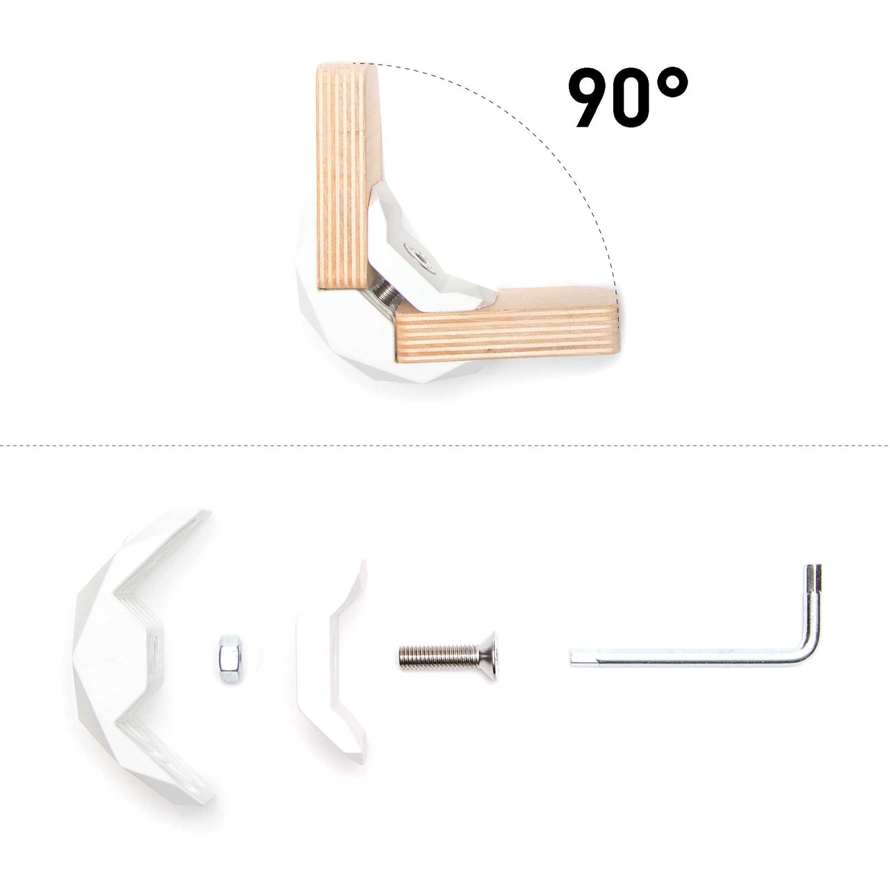 90-Degree Playwood Connector for Tool- Free Furniture Assembly - White