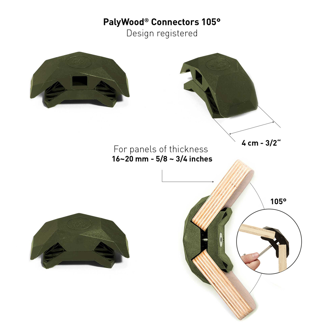 105-Degree Playwood Connector for Tool- Free Furniture Assembly - Military Green