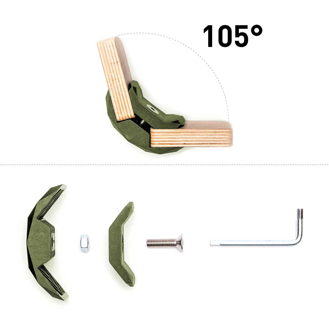 105-Degree Playwood Connector for Tool- Free Furniture Assembly - Military Green