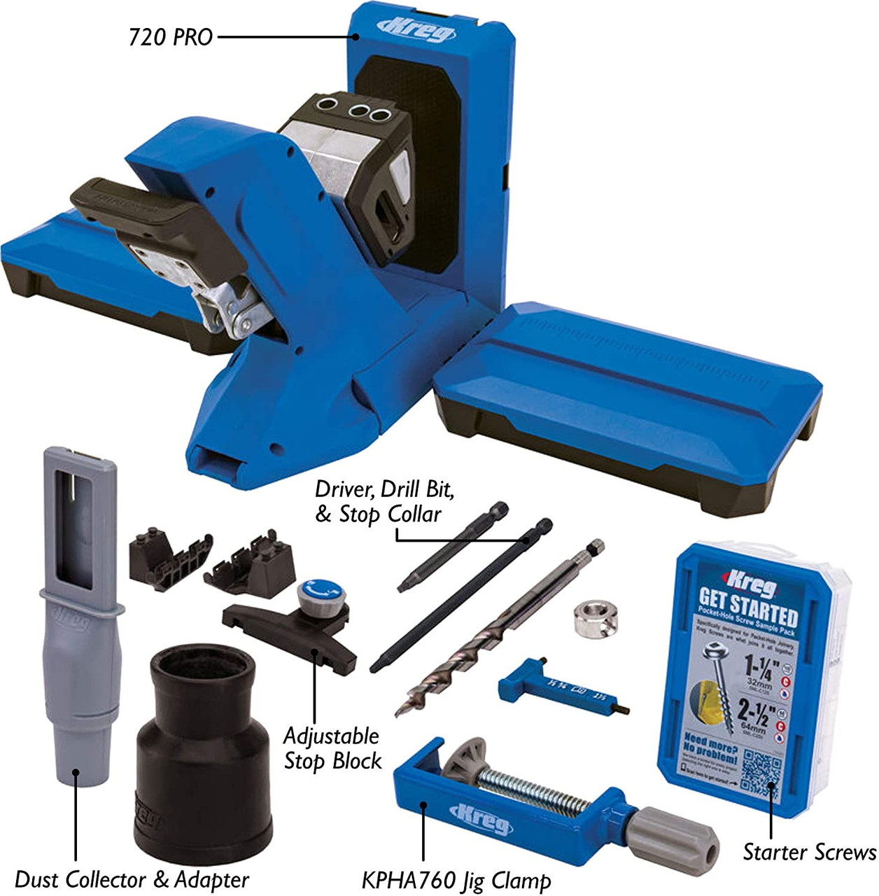 Kreg Woodworking Cabinet making Pocket-Hole Jig 720 PRO, Blue - KPHJ720PRO