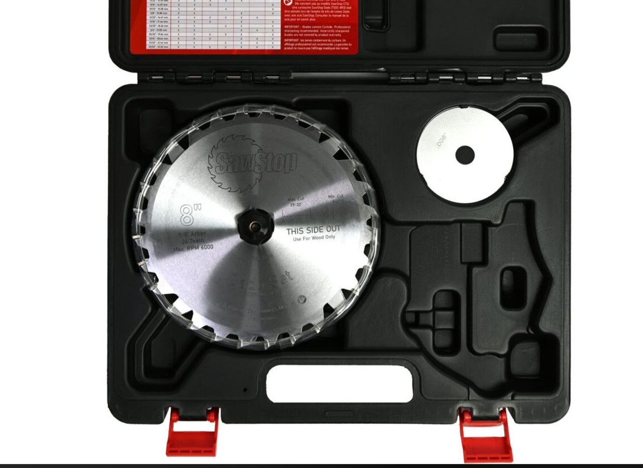 SawStop Premium 8 inch Dado set 5/8 Arbor Hole 1/4 to 29/32 in width Flat Bottom