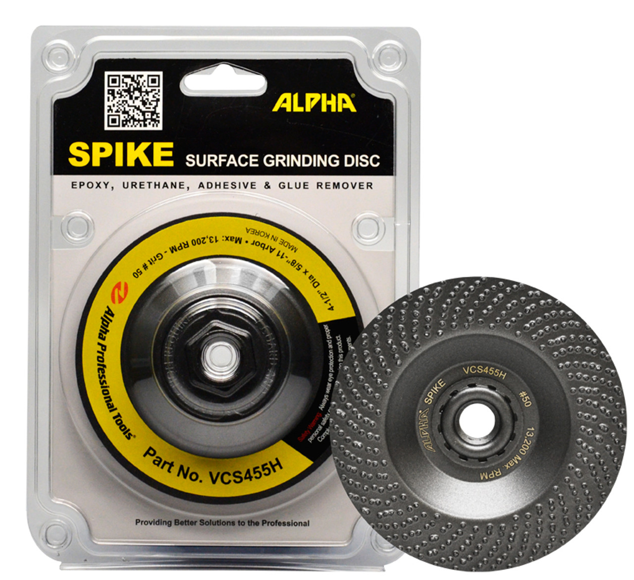 ALPHA SPIKE DISC 4-1/2" Dia x 5/8"-11 Arbor Grit #50 Removes Epoxy Urethane VCS455H ALPHA SPIKE DISC 4-1/2" Dia x 5/8"-11 Arbor Grit #50 Removes Epoxy Urethane VCS455H