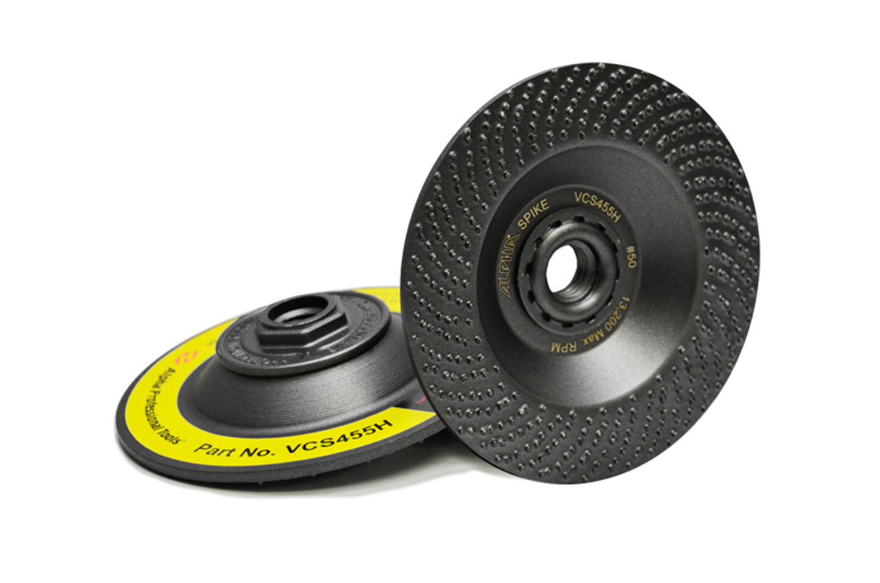 ALPHA SPIKE DISC 4-1/2" Dia x 5/8"-11 Arbor Grit #50 Removes Epoxy Urethane VCS455H ALPHA SPIKE DISC 4-1/2" Dia x 5/8"-11 Arbor Grit #50 Removes Epoxy Urethane VCS455H