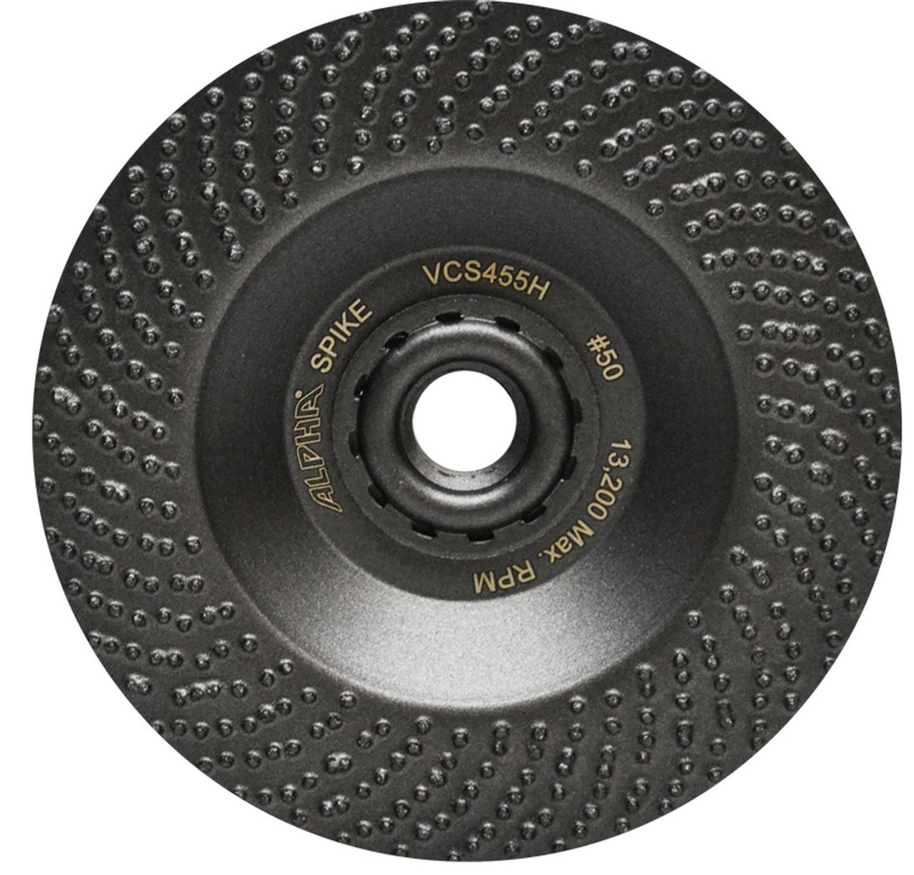 ALPHA SPIKE DISC 4-1/2" Dia x 5/8"-11 Arbor Grit #50 Removes Epoxy Urethane VCS455H ALPHA SPIKE DISC 4-1/2" Dia x 5/8"-11 Arbor Grit #50 Removes Epoxy Urethane VCS455H