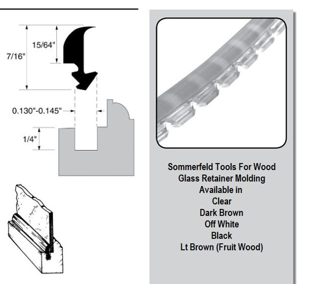 Sommerfeld's Clear Rubber Glass Retainer for glass cabinet Rail & Stile doors 25 ft long