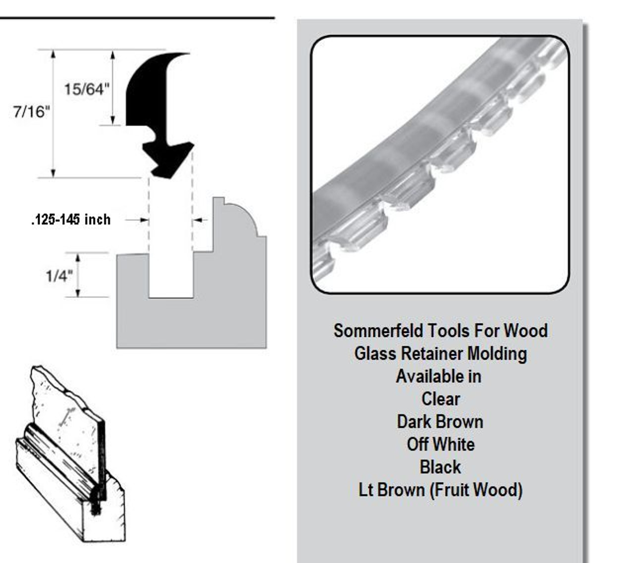 Sommerfeld's Fruitwood (Light Brown) Vinyl Glass Retainer Molding For Securing Glass in your Cabinet Doors and other applications