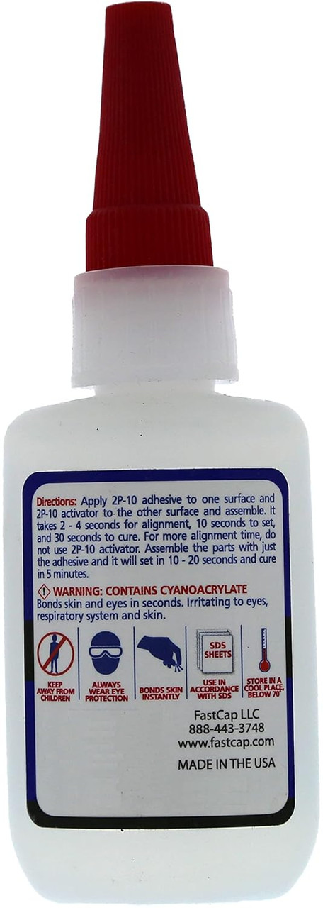 FastCap 2P-10 - Thick  Industrial Strength Heavy-Duty Super Glue - CA (Cyanoacrylate Adhesive) - 2.25 oz/64g. Perfect Gap Filling Projects. 2-Part Adhesive. Activator Sold Separately (1-Bottle)