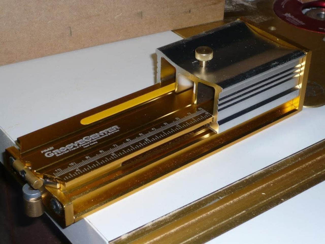 Prazi Router Table Fence Positioning System.  Perfect centering on your lock miter bit.  Find the exact center of your work piece on your router table.  Great for raised panel router bits
