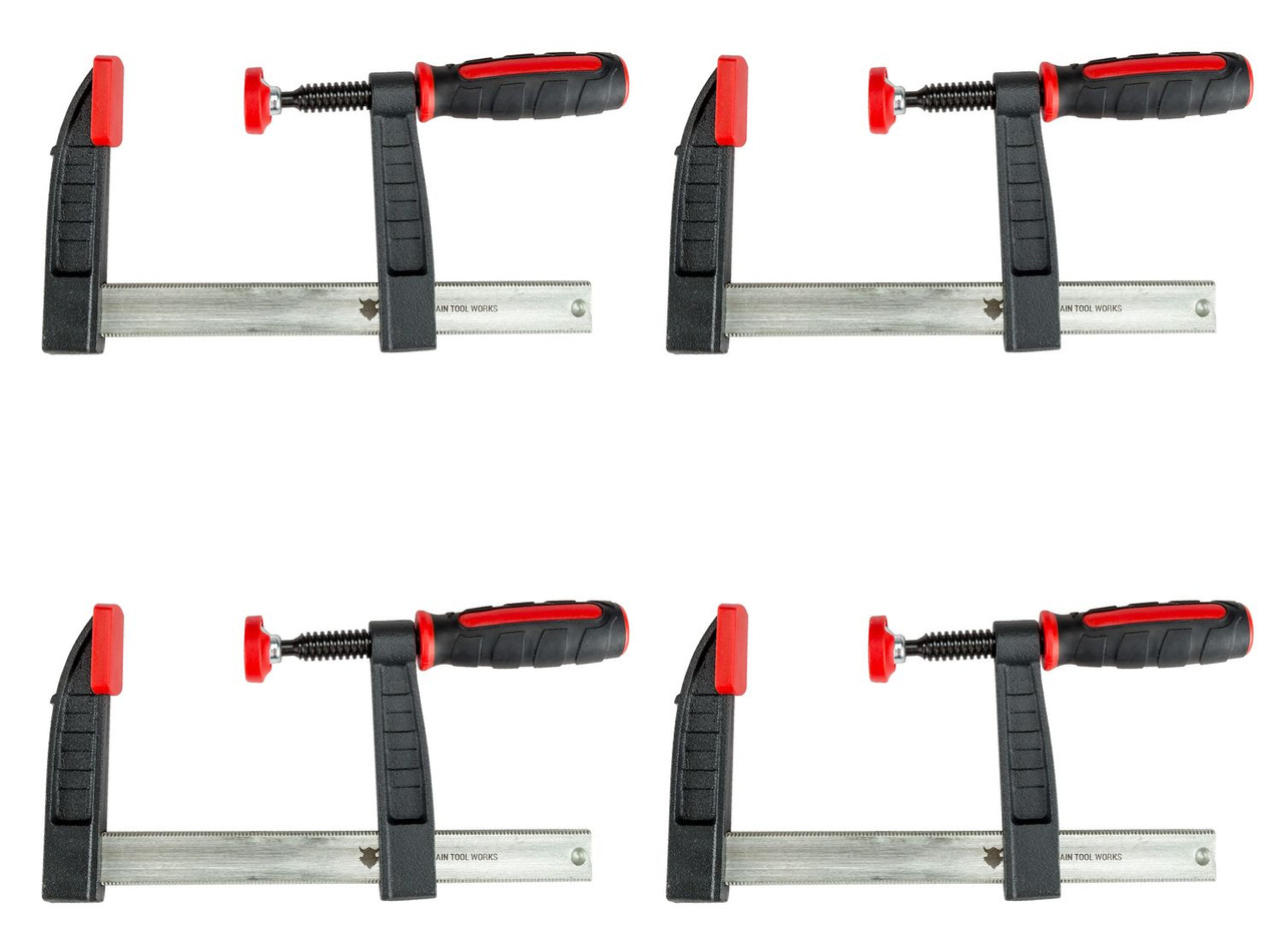 VMTW F style easy open and close steel bar clamp with cast Iron jaws  3-1/4 throat 6-3/8 open   4 pack