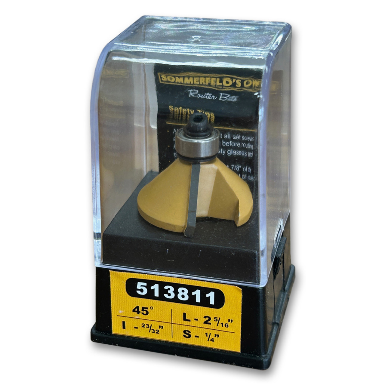 Sommerfeld Chamfer Router Bit Tool w/Bearing 45CA,1-1/2CD,23/32CL,2-5/16OL,1/4SH