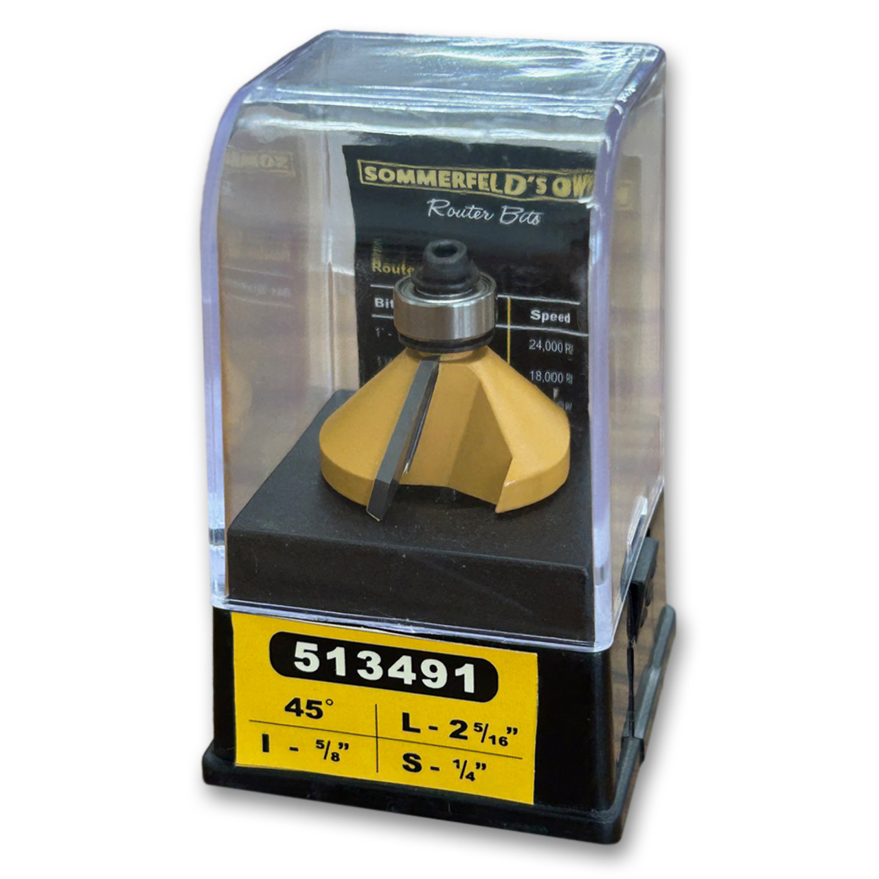 Sommerfeld Chamfer Router Bit Tool w/Bearing 45CA,1-3/8CD,5/8CL,2-5/16OL,1/4SH