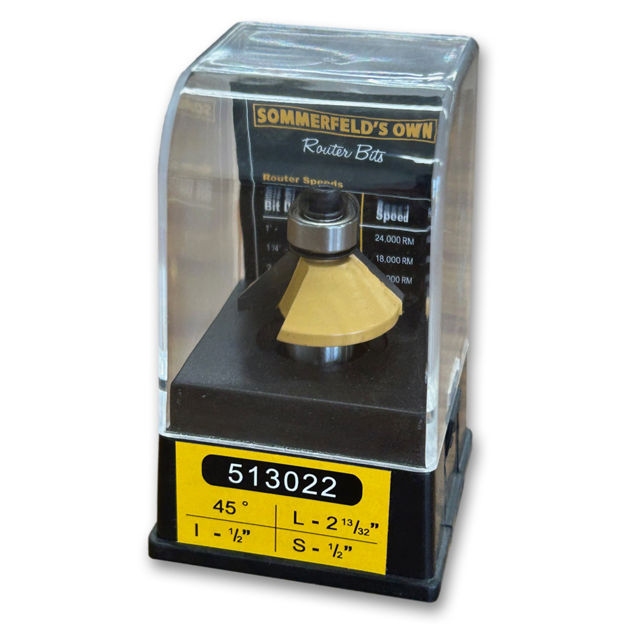 Sommerfeld Chamfer Router Bit Tool w/Bearing 45CA,1-3/16CD,1/2CL,2-13/32OL,1/2SH