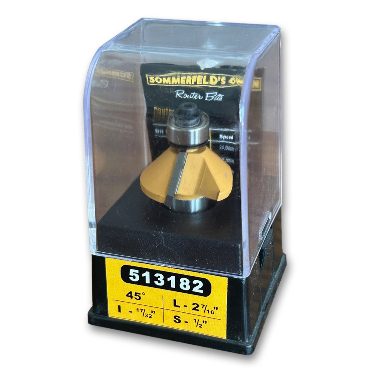 Sommerfeld Chamfer Router Bit Tool w/Bearing 45CA,1-1/4CD,17/32CL,2-7/16OL,1/2SH