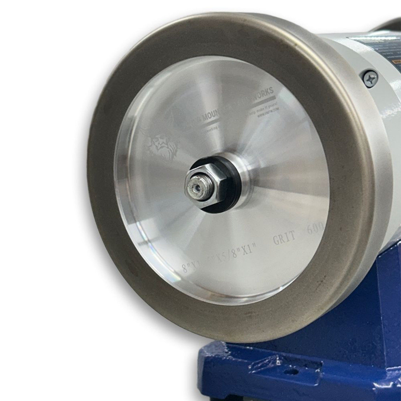 VMTW 180 + 600 grit 8 inch CBN Grinding Wheels on a RIKON Power Tools 80-808 1 HP Slow Speed Bench Grinder