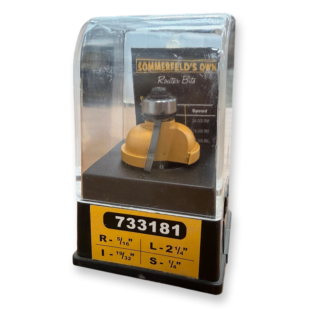 Sommerfeld Cove Router Bit Woodworking Tool w/Fillet w/1/2Brg 5/16CR,1 1/4CD,19/32CL,2 1/4OL,1/4SH
