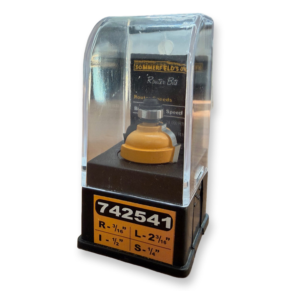 Sommerfeld Cove Router Bit Woodworking Tool w/Fillet w/3/8Brg 3/16CR,1CD,1/2CL,2-3/16OL,1/4SH