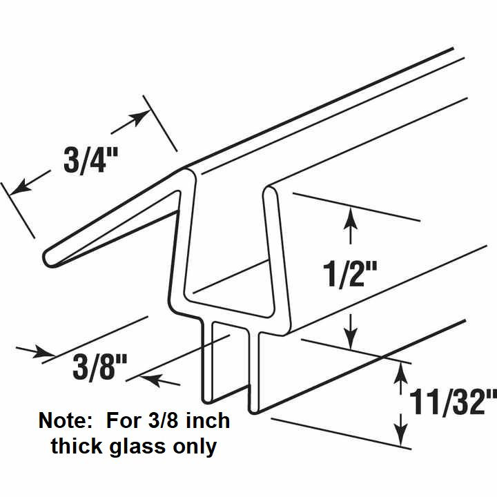 Viking Bath Ultra Clear Frameless Shower Door bottom seal for 3/8 inch thick glass  36 inch length 3 pack