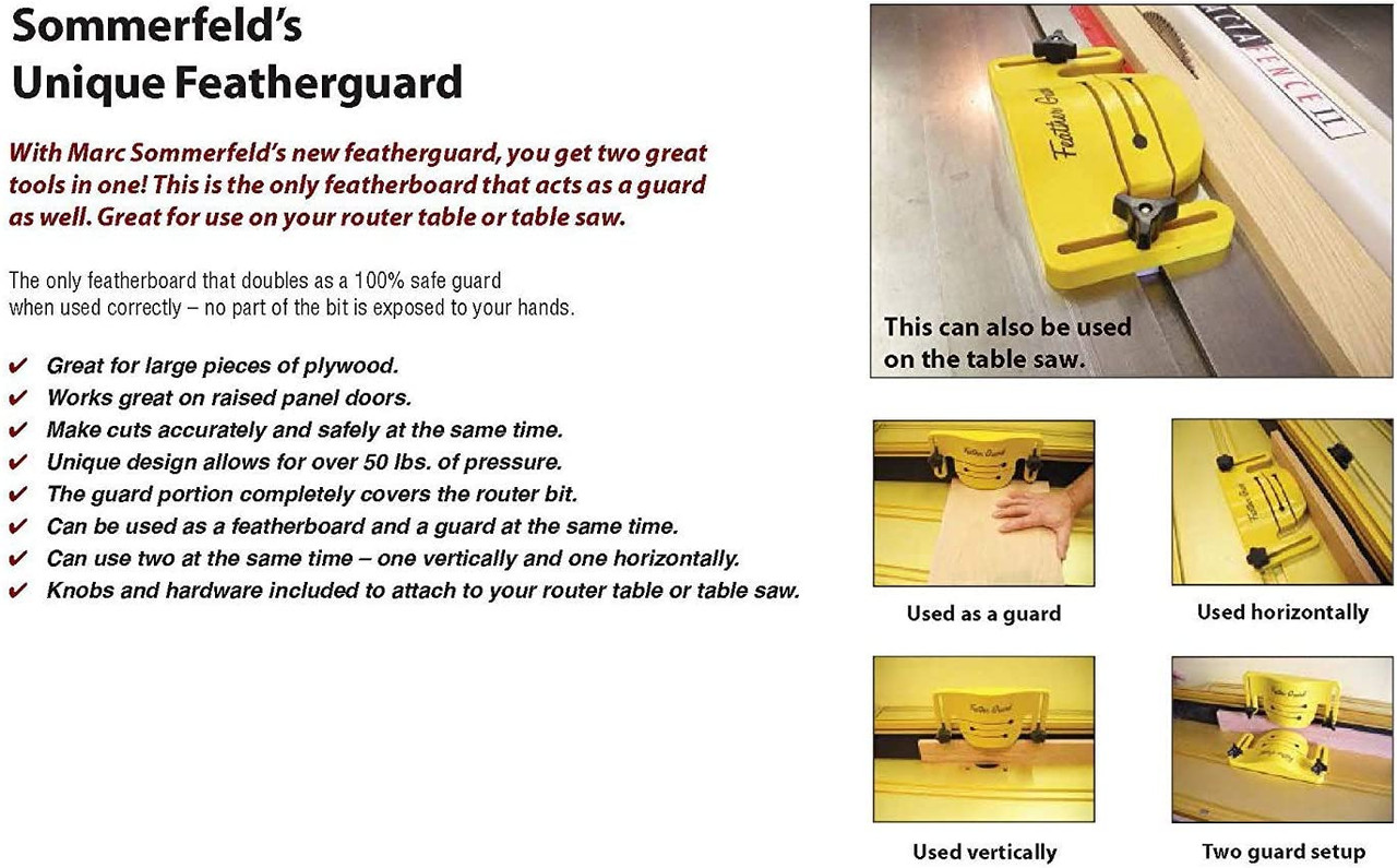 Sommerfeld' tools Unique featherguard pair and push block pair for router table or table saw or jointer safety and improved precision