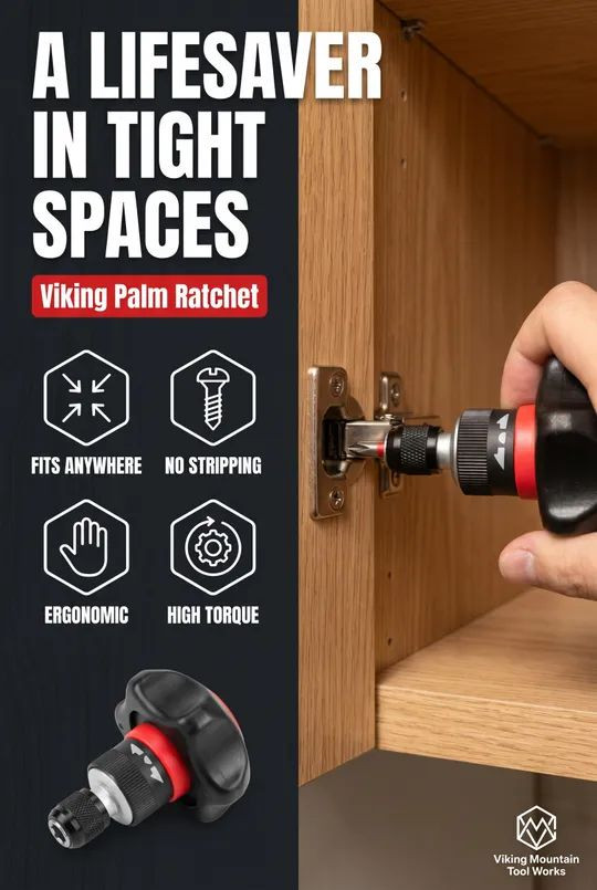 Ergonomic Ratchet On/Off Large Palm Hex Head Tool driver for tight spaces