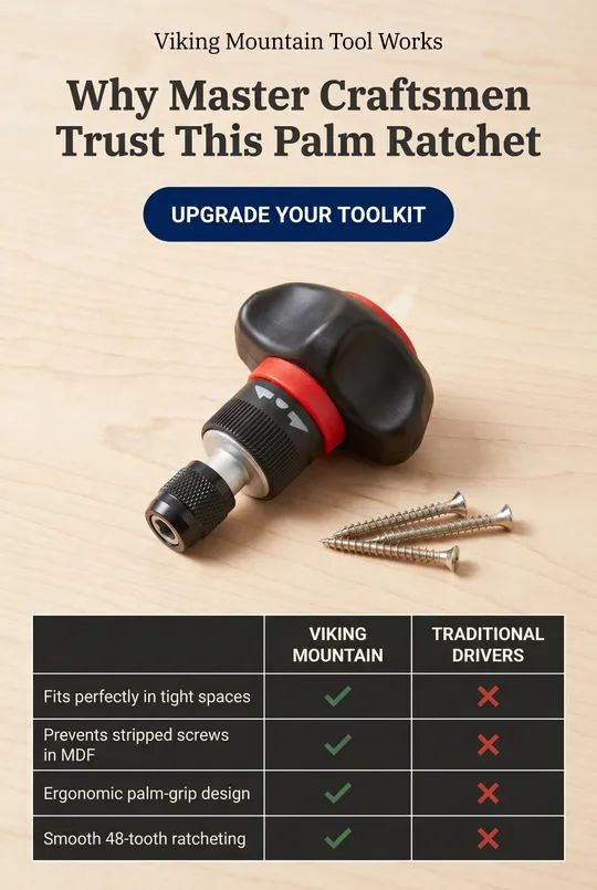 Ergonomic Ratchet On/Off Large Palm Hex Head Tool driver for tight spaces