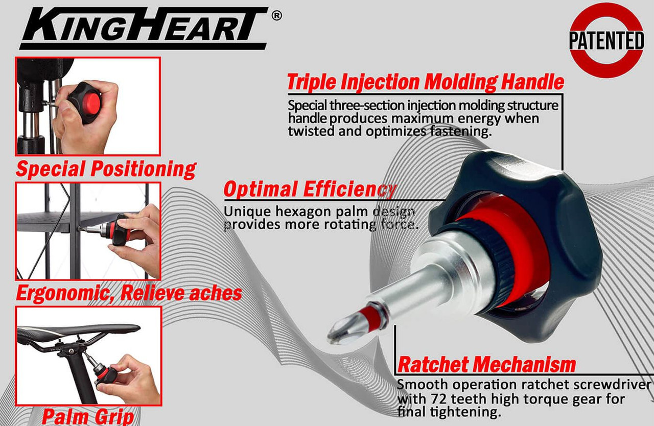 Ergonomic Ratchet On/Off Large Palm Hex Head Tool driver for tight spaces