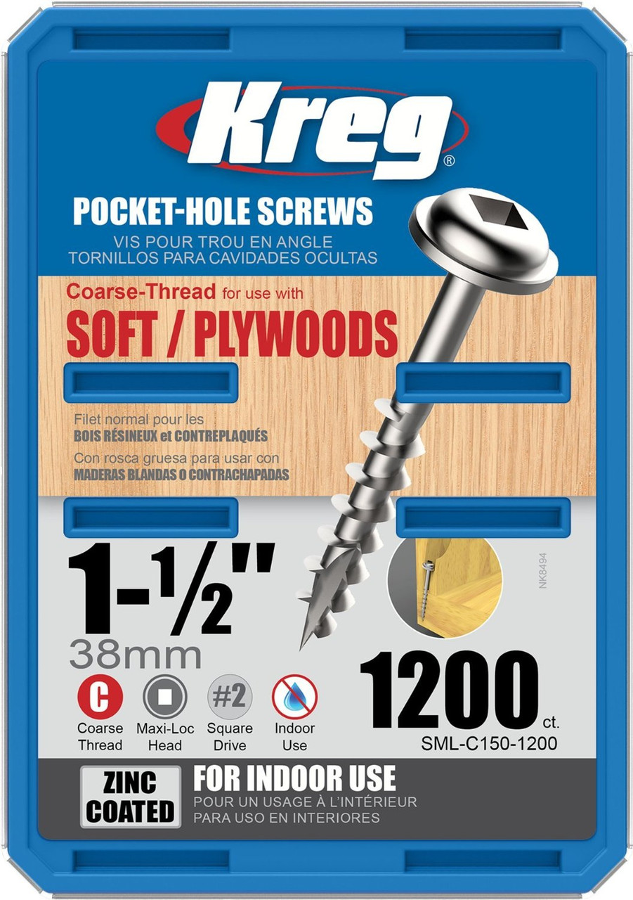Kreg SML-C150-1200 1-1/2-Inch Pocket Hole Screws, #8 Coarse, Washer Head