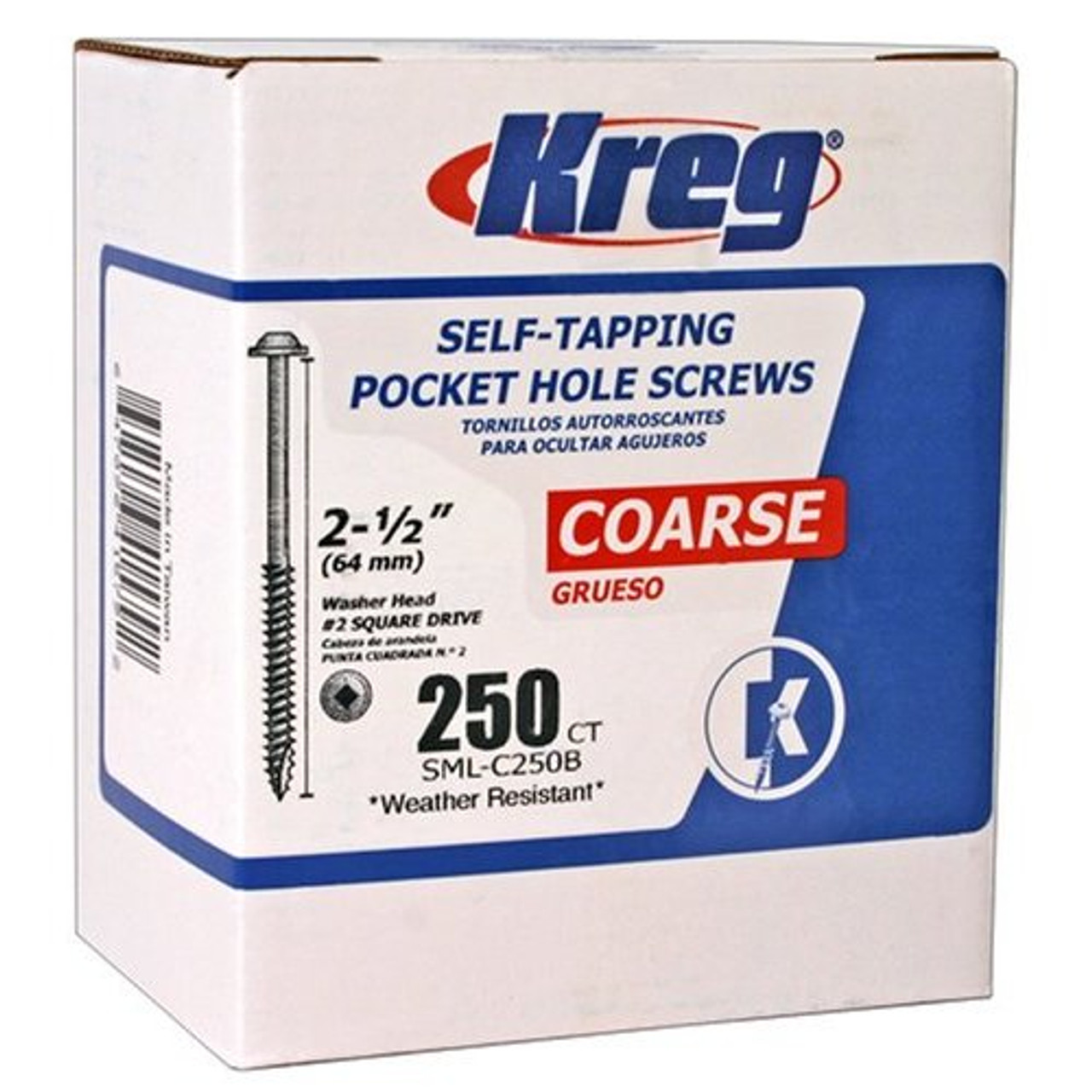 Kreg SML-C250B-250 Blue-Kote Weather Resistant Pocket Hole Screws - 2 1/2", #...