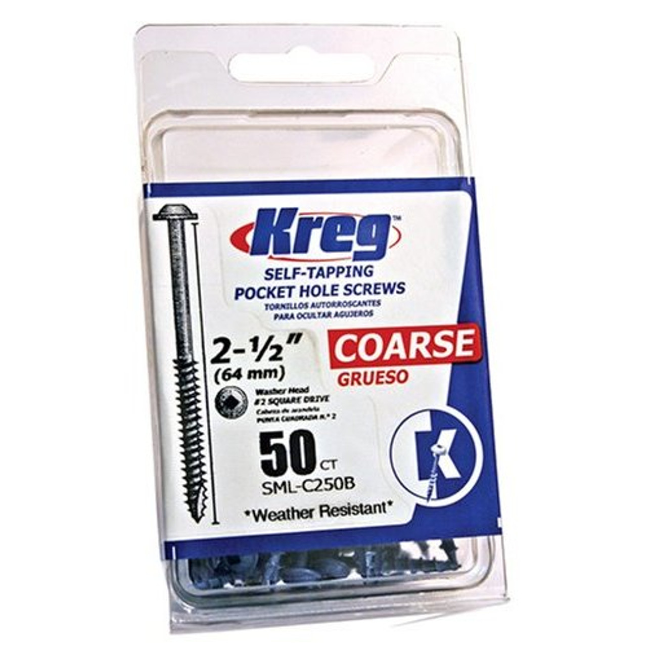 Kreg SML-C250B-50 Blue-Kote WR Pocket Screws 2-1/2-Inch, 8 Coarse, Washer-H...