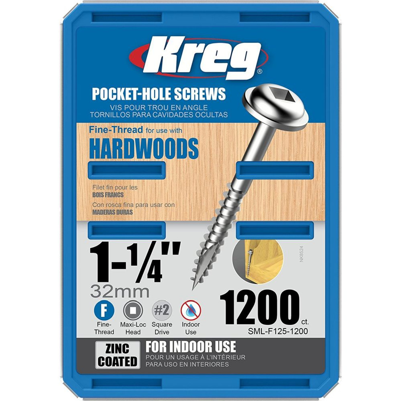 Kreg SML-F125-1200 1-1/4-Inch #7 Fine Pocket Hole Screws with Washer-Head, 1200...