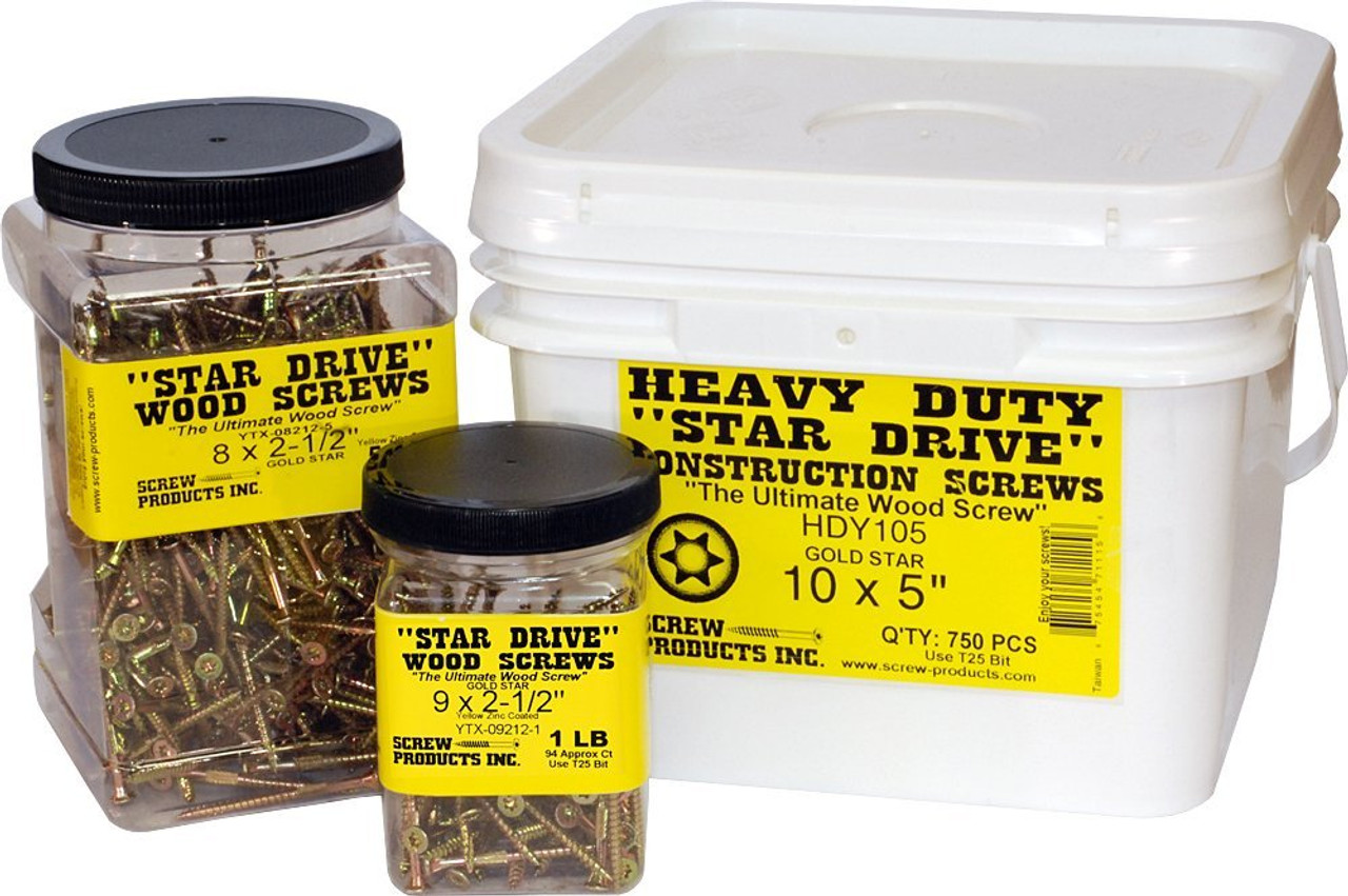 Screw Products, Inc. YTX-08212-1 Gold Star Interior Star Drive Wood Screws