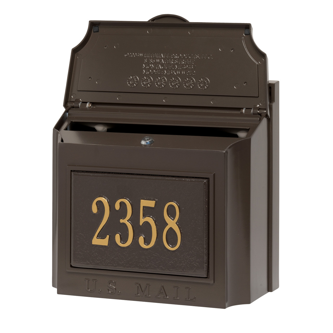 Whitehall French Bronze Wall Mounted Locking Security Mailbox with Custom Plaque