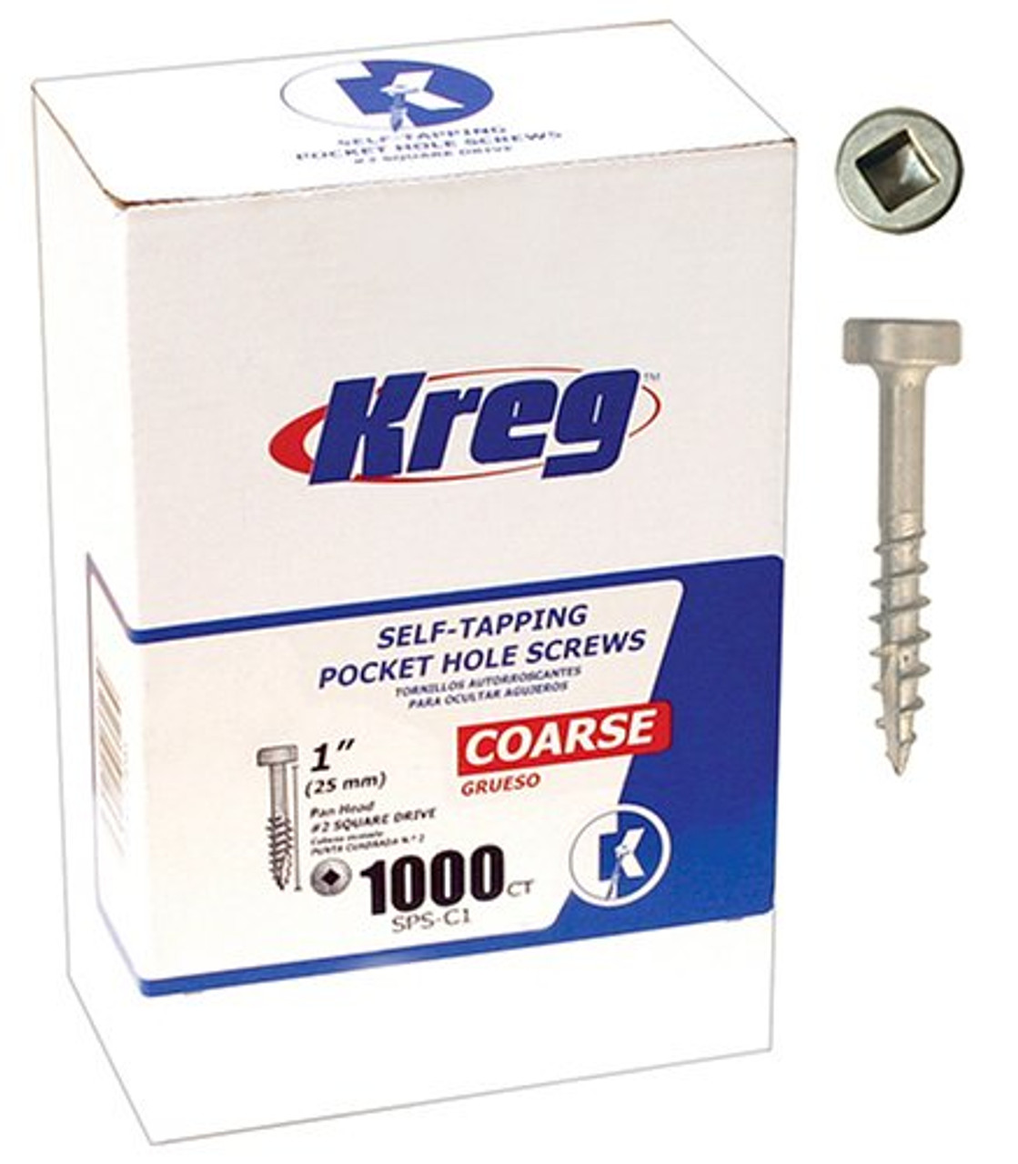 Kreg SPS-C1-1000 1-Inch #7 Coarse Pan-Head Pocket Hole Screws, 1000-Pack